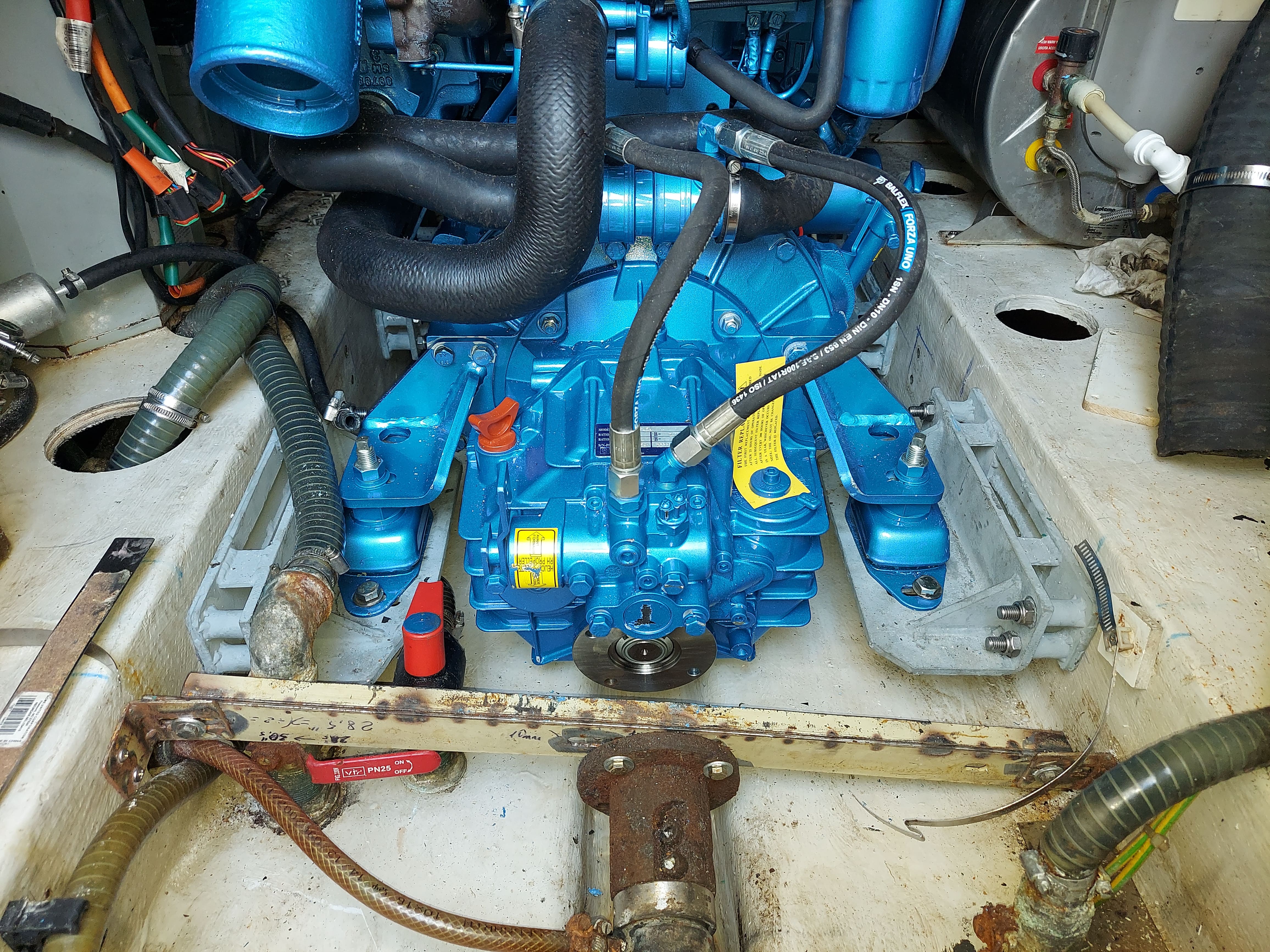 Dockside engine replacement in progress
