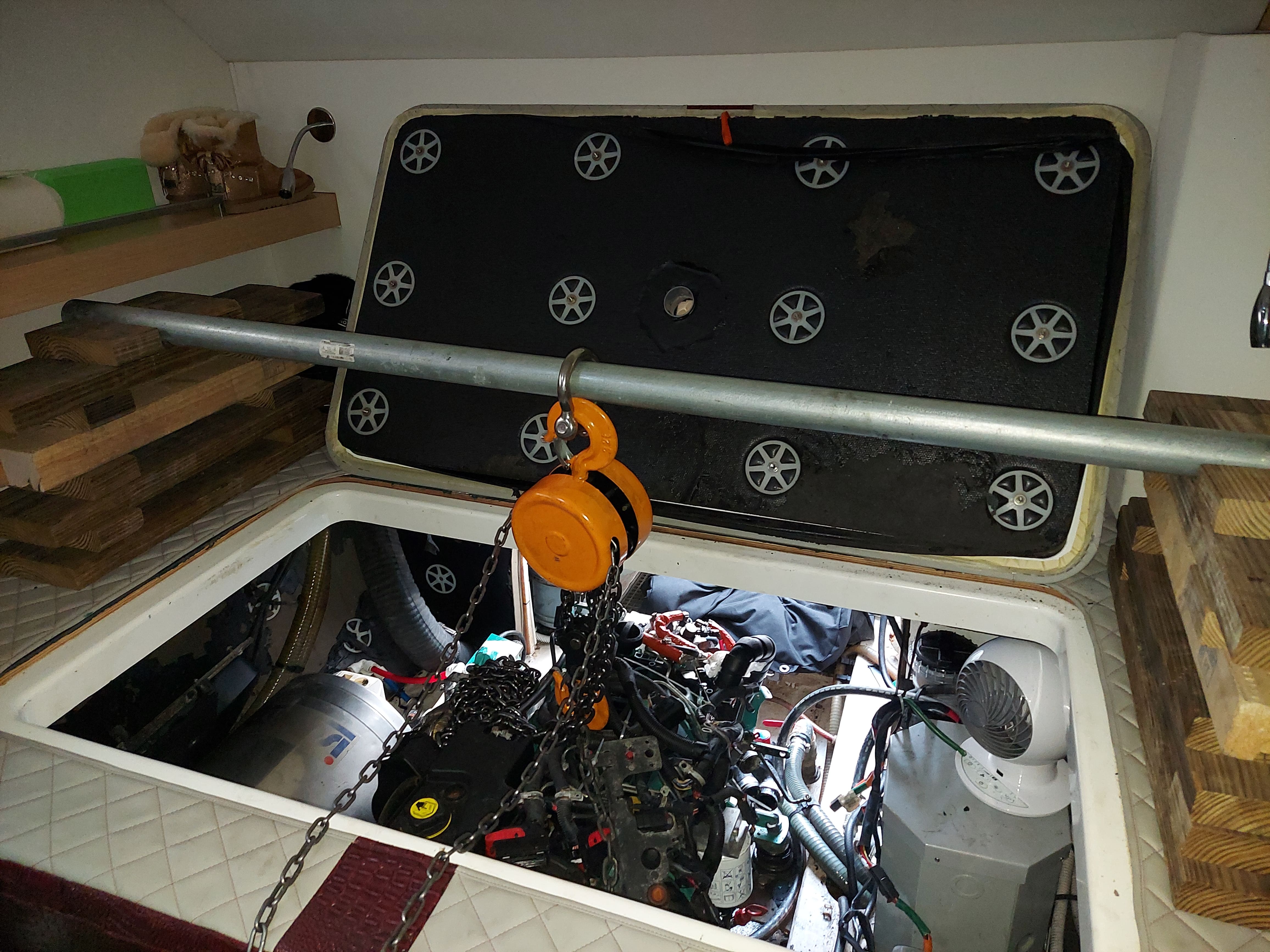 Dockside engine replacement in progress