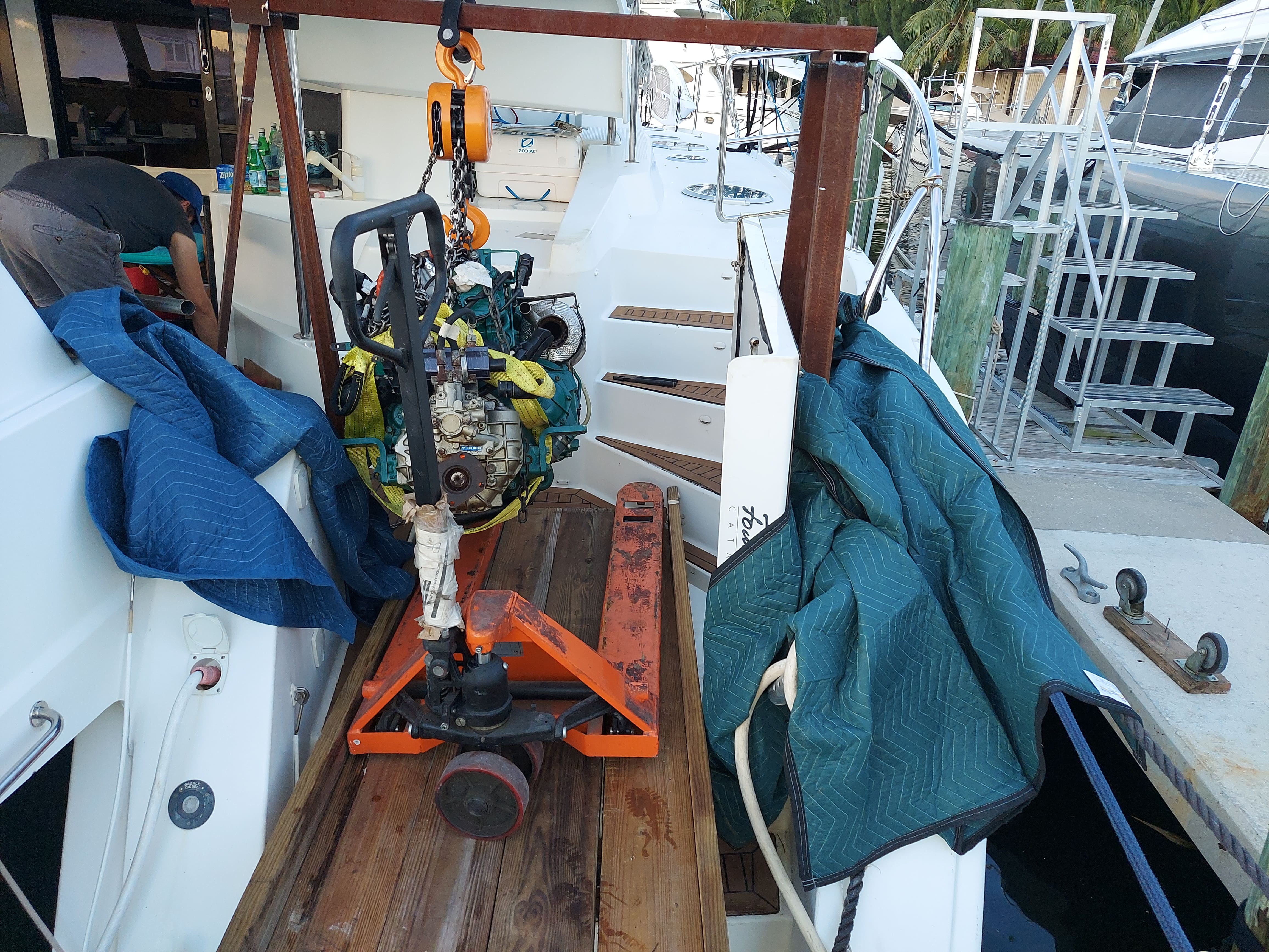 Dockside engine replacement in progress