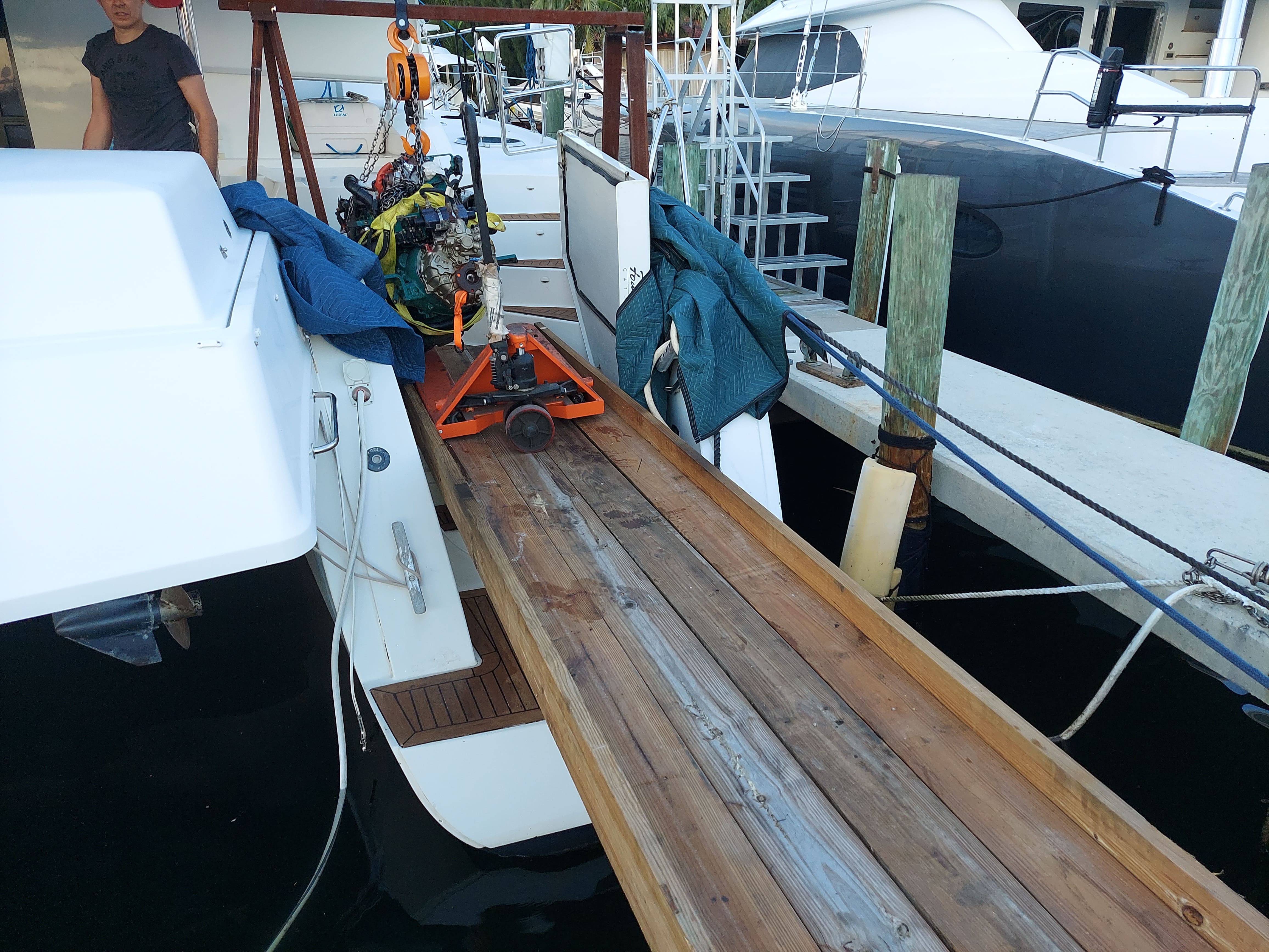 Dockside engine replacement in progress