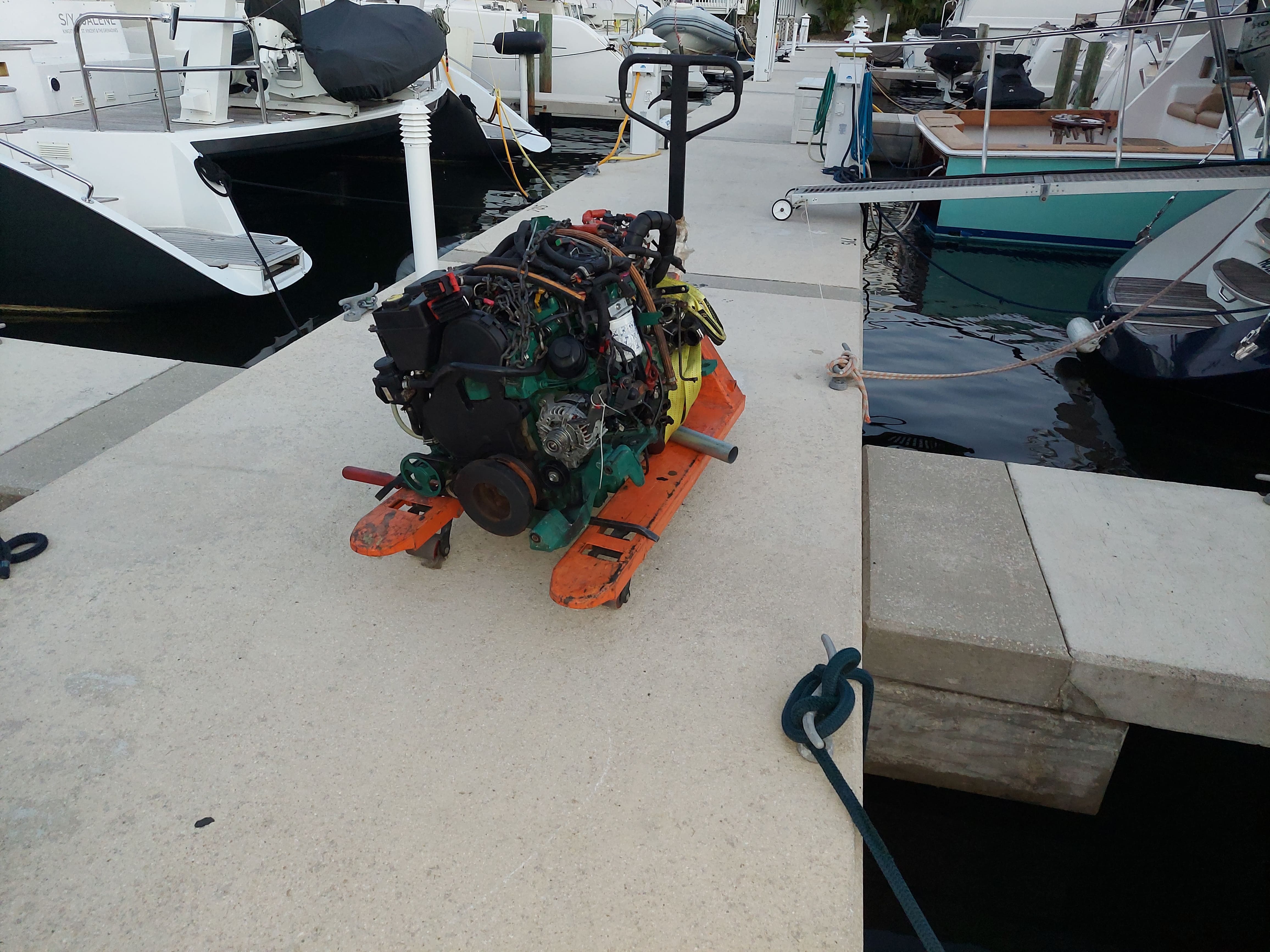 Dockside engine replacement in progress