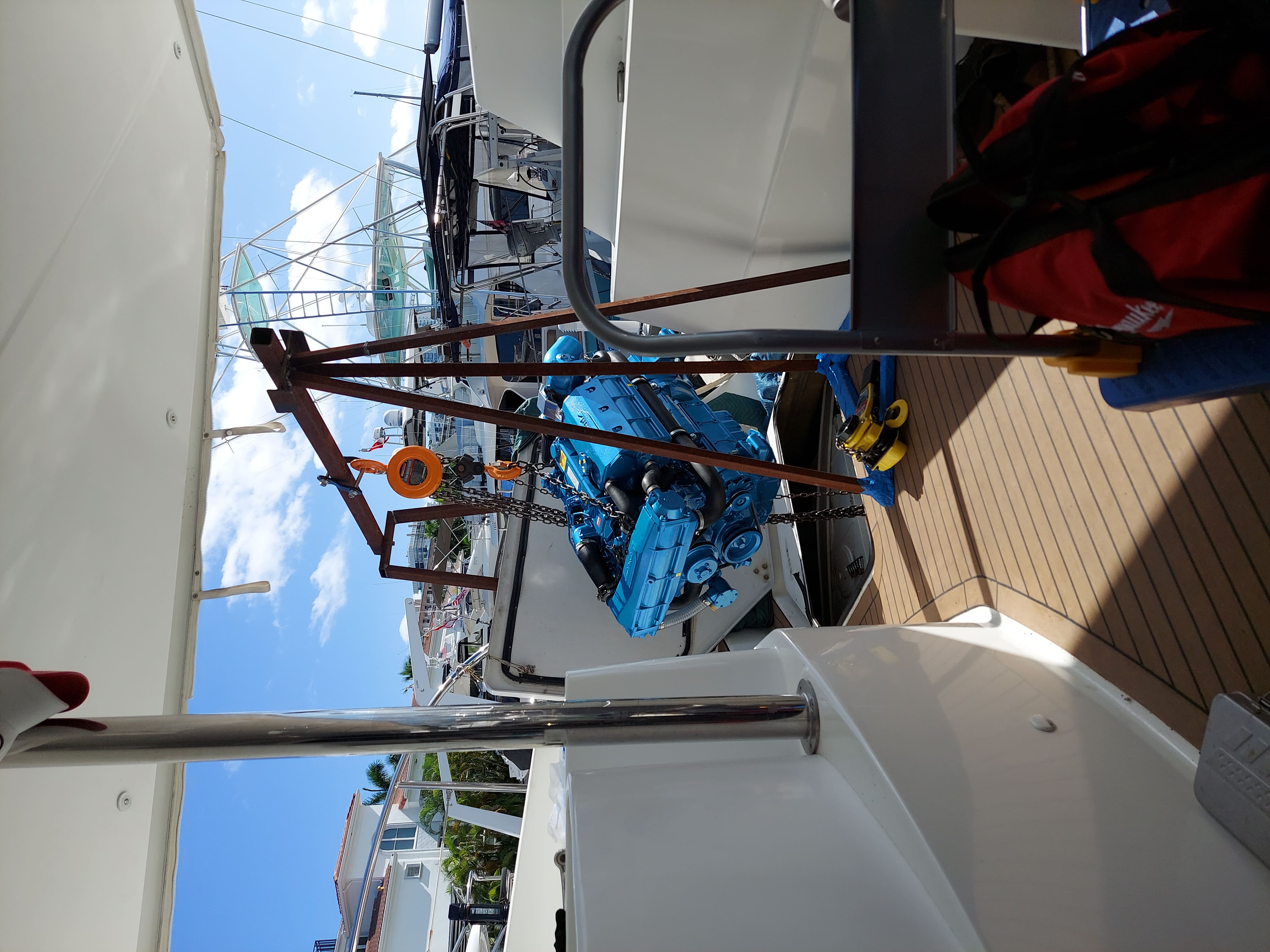 Dockside engine replacement in progress