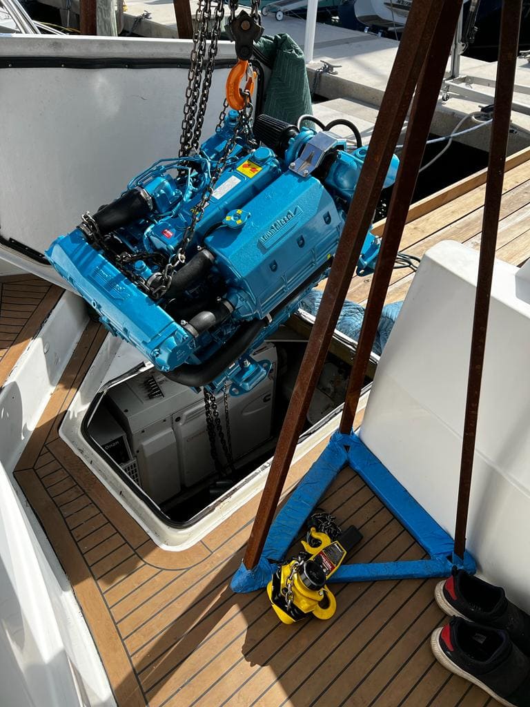 Dockside engine replacement in progress