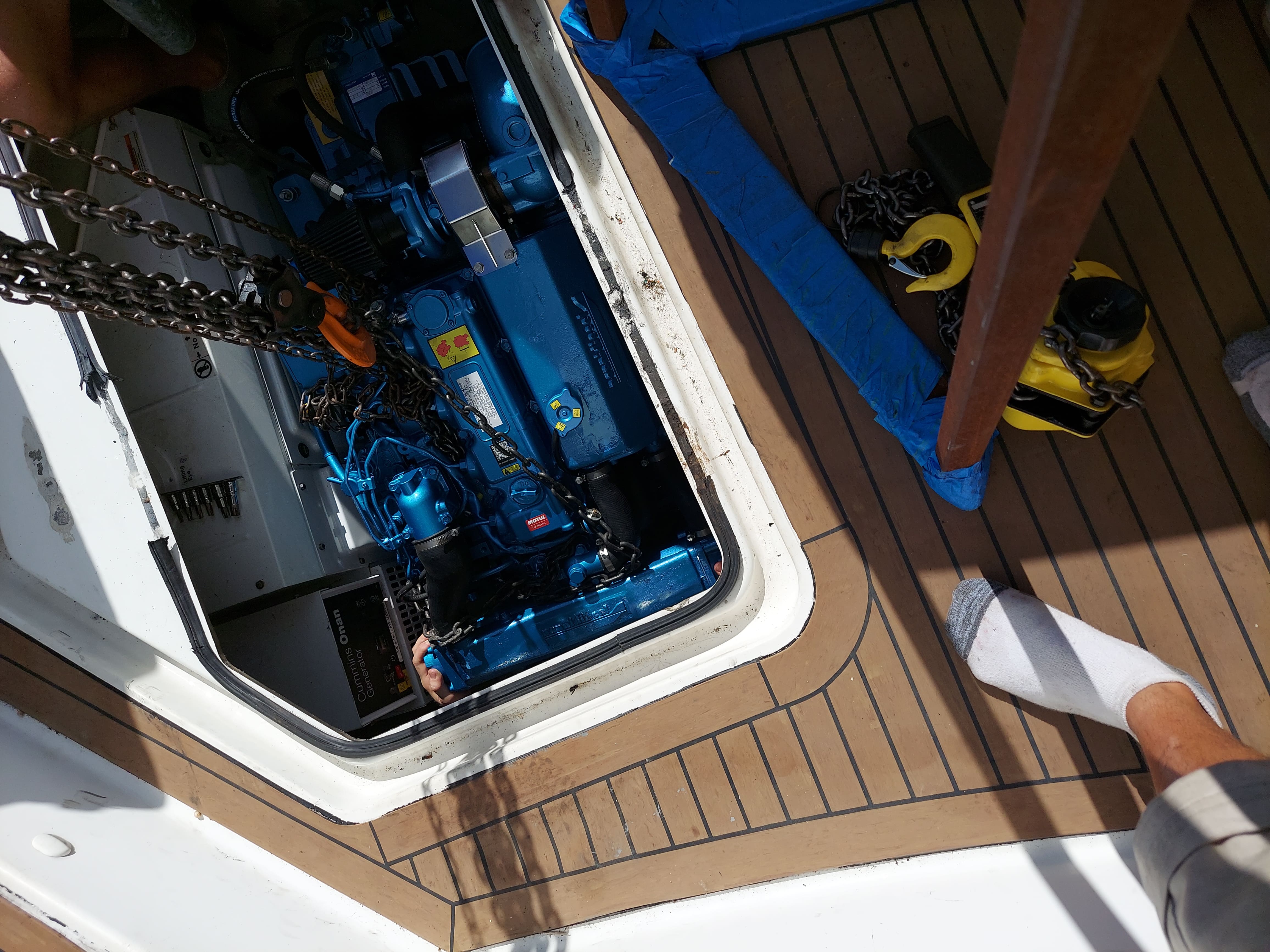 Dockside engine replacement in progress